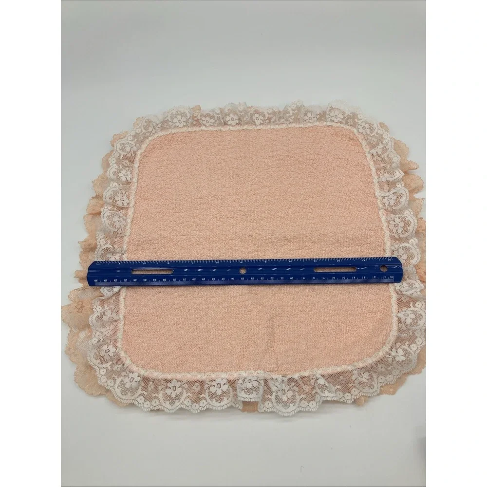 2 Vtg Cannon All Cotton Orange Peach Lace Washcloths USA Granny Cottage Coquette